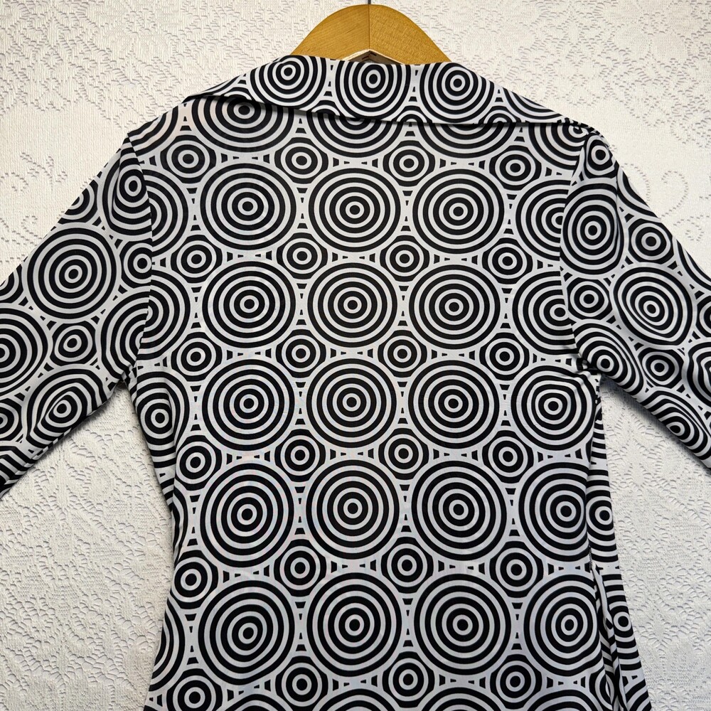 Bebe Wrap Dress Womens Small Black White Geometric Print Long Sleeve Knee Length - Picture 7 of 11